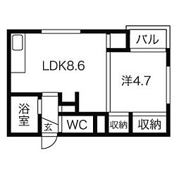 プレサント南8西10 4階1LDKの間取り