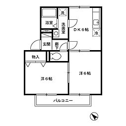 セジュールルイケB 2DKの間取図画像
