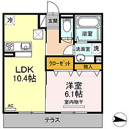 ユメタントピーノA棟 1LDKの間取図画像
