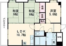 熊本市電B系統 杉塘駅 徒歩12分の賃貸マンション 8階3LDKの間取り