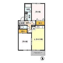 サンライズヒル　Ｂ 2階2DKの間取り
