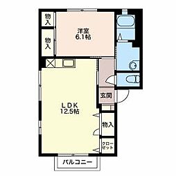 パラレルハウス Ｄ 2階1LDKの間取り