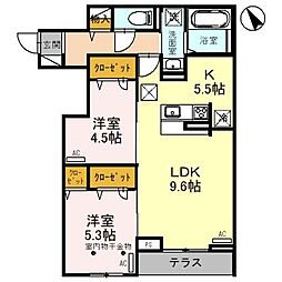 CLASSEUM連坊I 1階2LDKの間取り