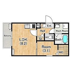 ジーメゾン名古屋松下クレスト 2階1LDKの間取り