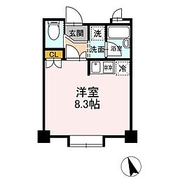 仙台市営南北線 長町一丁目駅 徒歩4分の賃貸マンション 5階ワンルームの間取り