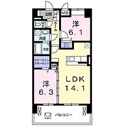 ラディエンス狭山台 6階2LDKの間取り