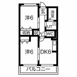 ラ・パルテール壱番館 2DKの間取図画像