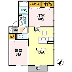 ルクプル　B棟 1階2LDKの間取り