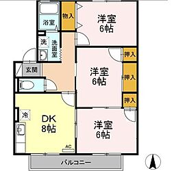ロイヤルガーデン仲沖　F棟 1階3DKの間取り