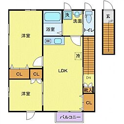 シャイン柏木 2階2LDKの間取り