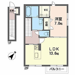 グリーングランデ 2階1LDKの間取り
