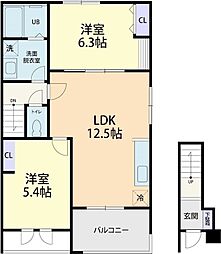 GRANDE ALBERO　Ａ 2階2LDKの間取り