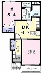 ピュールリヴィエール 2DKの間取図画像