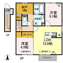 ガーデンシティ上坊B 2LDKの間取図画像