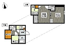 ADC高島リブレ 2階1Kの間取り