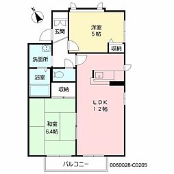 プラムハイツ参番館 2LDKの間取図画像