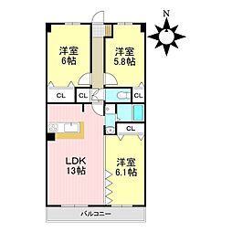 フレーシュ 3階3LDKの間取り