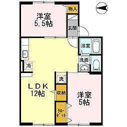 トリヴァンベール中島 2LDKの間取図画像