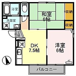Dポルトー 2階2DKの間取り