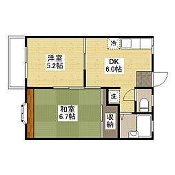 エルハイムＢ 1階2DKの間取り