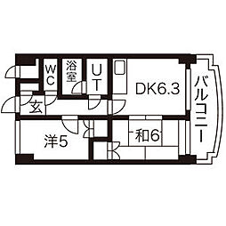 ロイヤルヒルズ柳生III 5階2DKの間取り