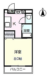 グリーングラス 3階1Kの間取り