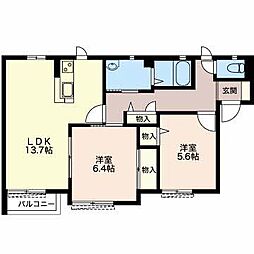 リブェール Ａ 2階2LDKの間取り