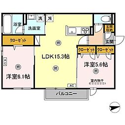 セレスティアル道笑町 2階2LDKの間取り