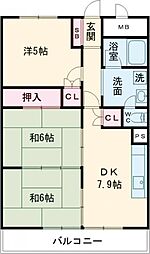狭山ハウス1号館 3DKの間取図画像