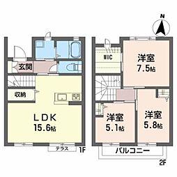 JR石巻線 渡波駅 徒歩27分の賃貸アパート 2階3LDKの間取り
