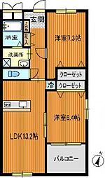 エスメラルダII 4階2LDKの間取り