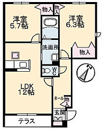 アルトーレカーサB 2LDKの間取図画像
