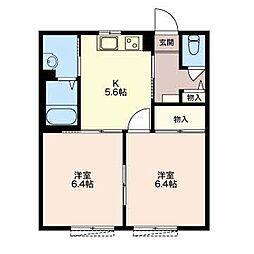 ハイビスカスＤ 1階2Kの間取り