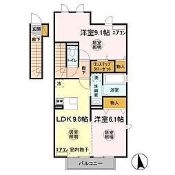 ファセリア　B 2階2DKの間取り