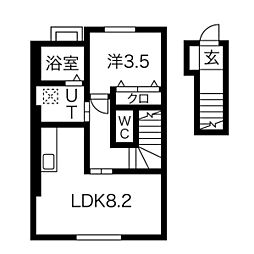 ソワサントセーズ長田町I 2階1LDKの間取り