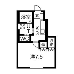 ソワサントセーズ長田町II 1階1Kの間取り