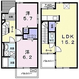 カーサ　バルコニー 1階2LDKの間取り