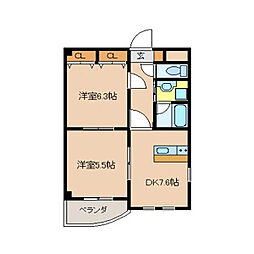 パピーガーデン 2DKの間取図画像