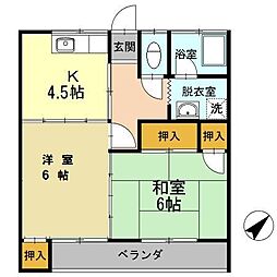 かつきハイツ 2Kの間取図画像