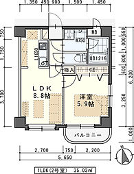 クラベール 2階1LDKの間取り