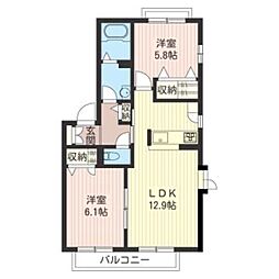 クレールＢ(クレールビー) 1階2LDKの間取り