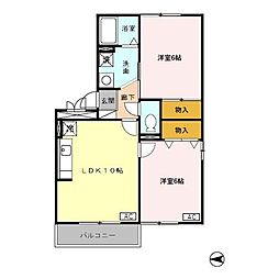 フレアコート矢木 2階2LDKの間取り