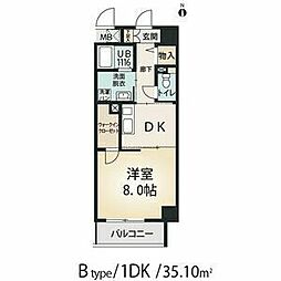 ルトゥール 5階1DKの間取り