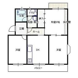 伊豆箱根鉄道大雄山線 大雄山駅 徒歩4分の賃貸マンション 2階3DKの間取り