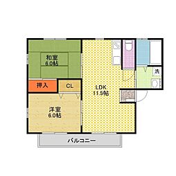 グリーンコーポ 2階2LDKの間取り