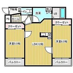 ウッドベルステージ 2階2LDKの間取り