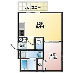ALEGRIA道明寺 3階1LDKの間取り