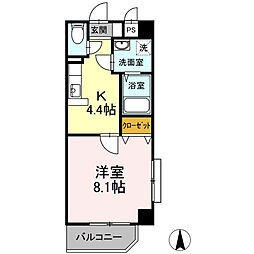 アベニューあいざわ 4階1Kの間取り