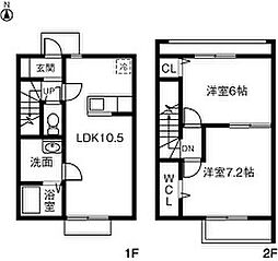 ルミエール白河B 2LDKの間取図画像