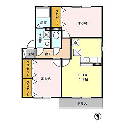 サンモール町田 I101 1階2LDKの間取り